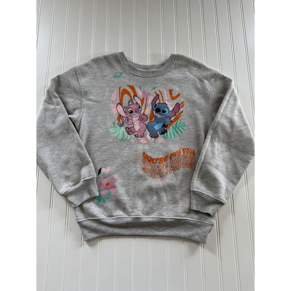 Disney Stitch Angel Sweatshirt Juniors S 3 5‎ Gray Graphic Pullover